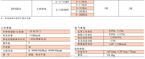 DTSD858型三相電子式多功能電能表技術參數