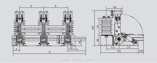JN15-12/40系列戶內(nèi)高壓接地開關(guān)外形及安裝尺寸