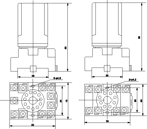 DZ-6系列通用繼電器(JXT型)外形尺寸1