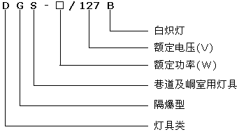 DGS-60/127B(原型號(hào)為KBB-60)礦用隔爆型白熾燈型號(hào)說(shuō)明