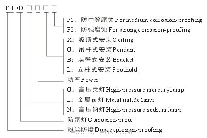 FBFD粉塵防爆防腐燈(DIP)型號說明