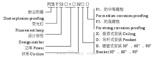 FCBY53-H粉塵防爆環形熒光燈(DIP)型號說明