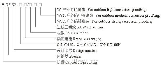 BDZ62-C防爆斷路器(ⅡC)型號說明
