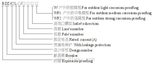 BDZ62L防爆漏電斷路器(ⅡC)型號說明