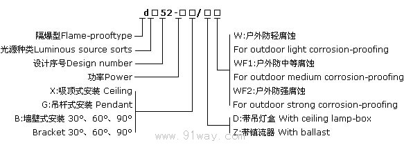 d□52隔爆型防爆燈(ⅡB)選型說明