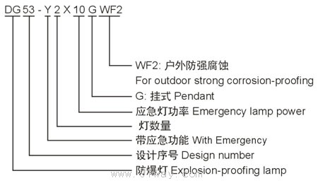 dG53-Y2X10防爆照明應急兩用燈(ⅡB、ⅡC)型號說明