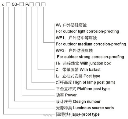 d□53-P平臺立桿式防爆燈(ⅡB、ⅡC)型號說明