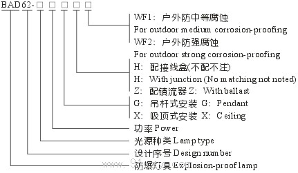 BAD62隔爆型防爆燈(ⅡC)型號(hào)說(shuō)明