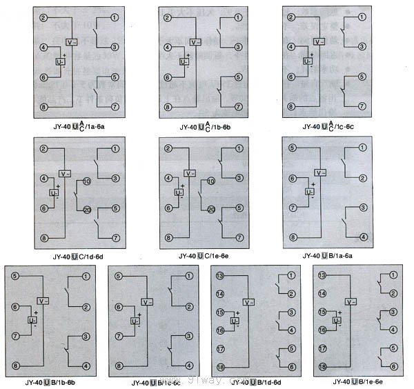 JY-40系列電壓繼電器接點圖
