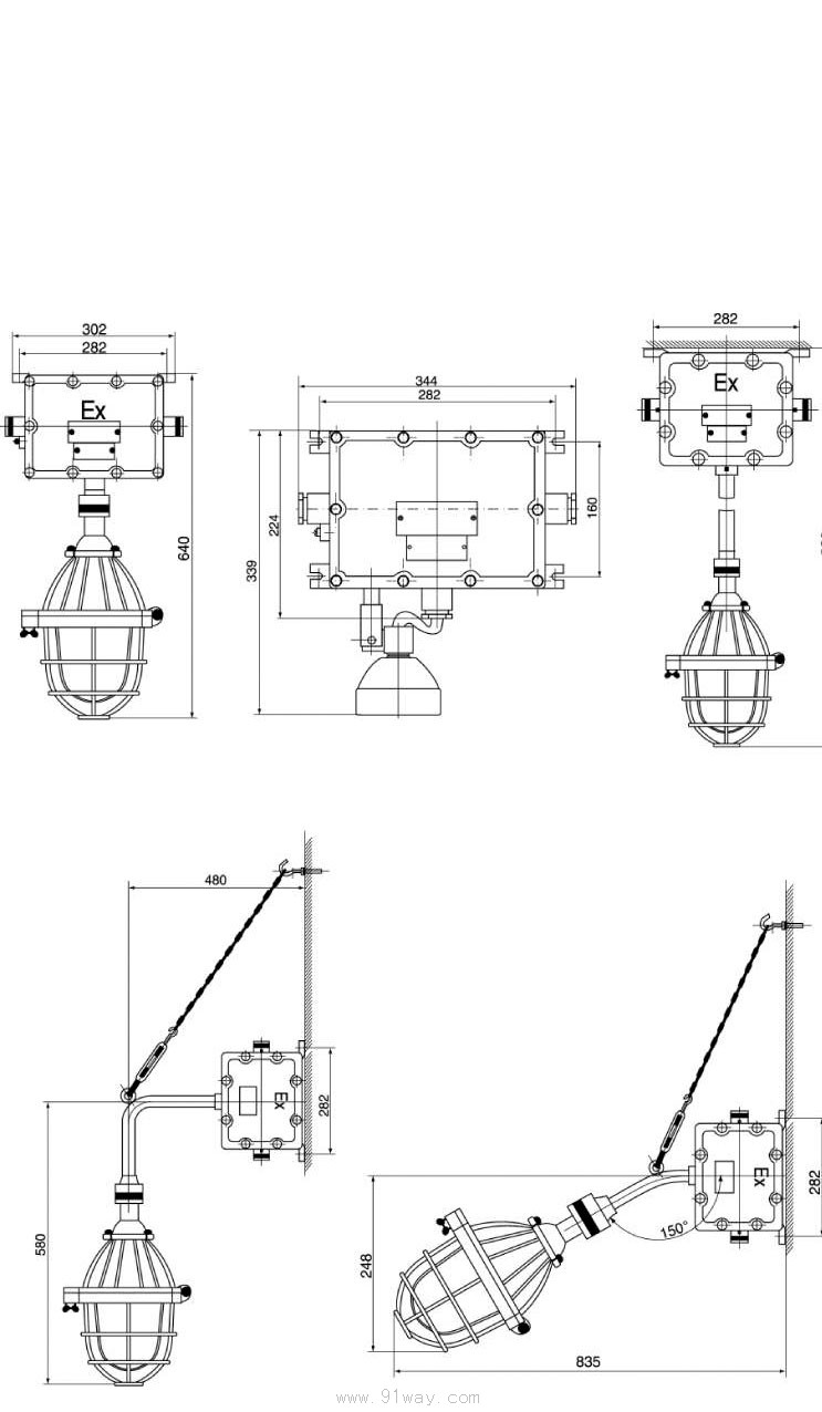BAJ52-系列防爆應急照明兩用燈(ⅡB、ⅡC)外形尺寸