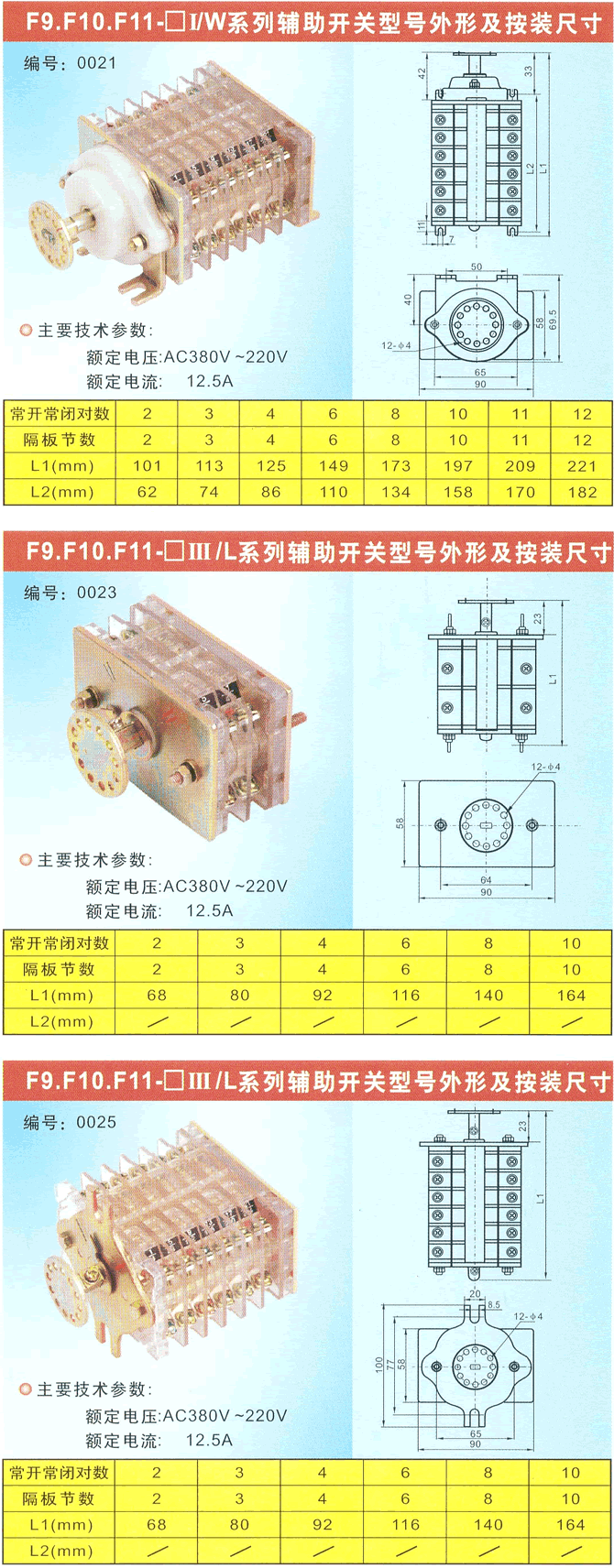 F9系列輔助開關外形及安裝尺寸