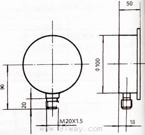 YE-100B不銹鋼膜盒壓力表外形尺寸