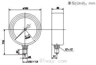 YTZ-150電阻遠傳壓力表外形尺寸