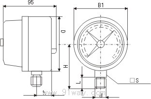 YEX-B系列不銹鋼膜盒電接點壓力表外形尺寸