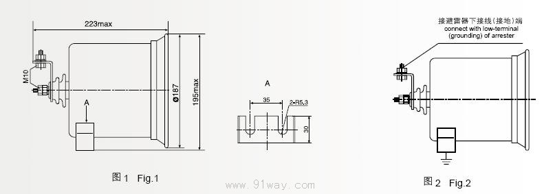 YJ2系列金屬氧化物避雷器監視器安裝尺寸