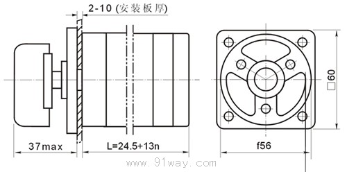 LW6D系列萬能轉換開關外形尺寸