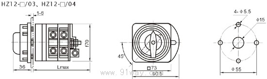 HZ12系列組合開關外形尺寸2