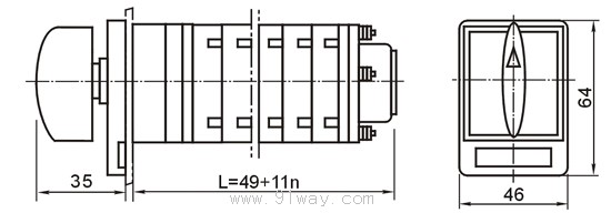 LWX1,LW1B,LWX2系列萬(wàn)能轉(zhuǎn)換開(kāi)關(guān)外形尺寸1