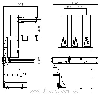 ZN85-40.5系列戶內高壓真空斷路器安裝尺寸圖