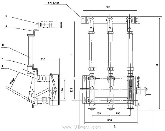 FN5系列戶內交流高壓負荷開關安裝尺寸7