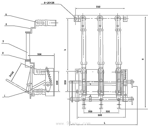FN5系列戶內交流高壓負荷開關安裝尺寸3