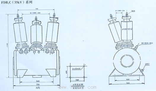 FDR3C-35kV型戶外放電線圈外形及安裝尺寸