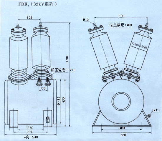 FDR3型35kV戶外放電線圈外形及安裝尺寸