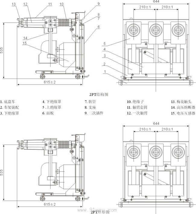 PTC1-12型系列電壓互感器手車安裝尺寸