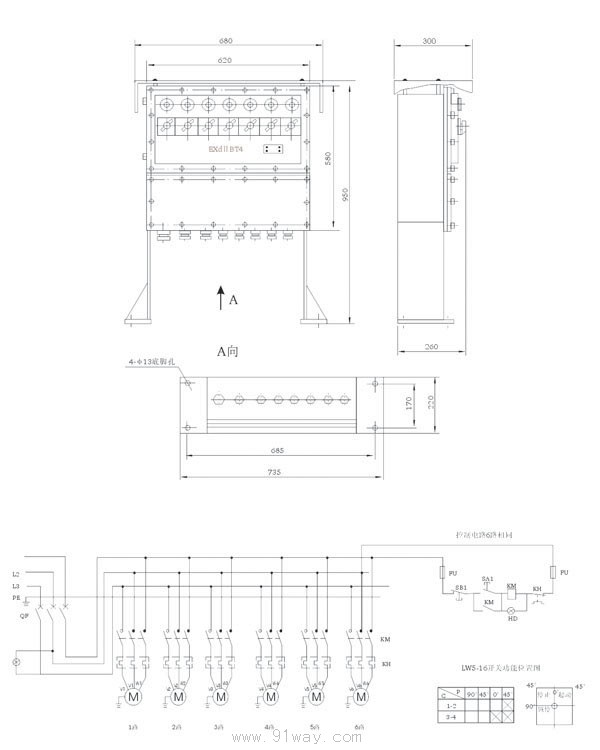 BDQ60-4型防爆電磁起動(dòng)器(ⅡB)外形尺寸