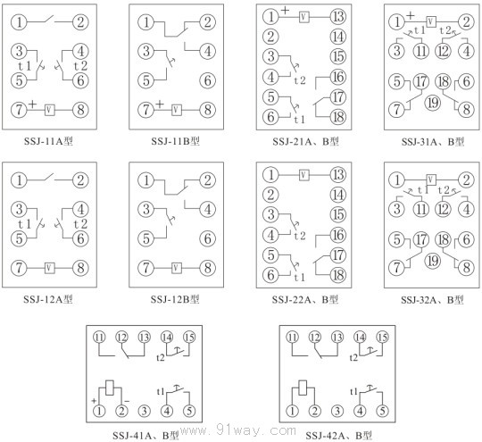 SSJ-42B型靜態時間繼電器接線圖