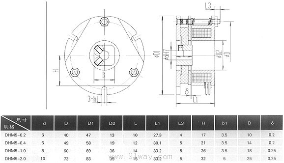 DHM5系列微型電磁失電制動器外形尺寸