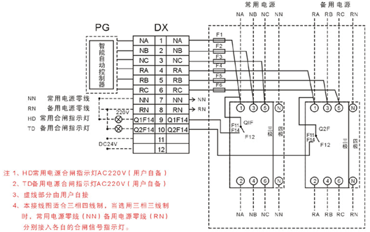 DTSQ1系列智能雙電源自動切換系統接線圖