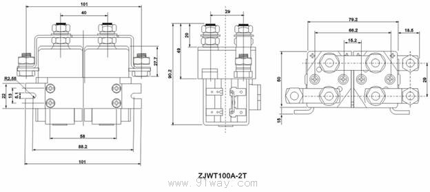 ZJWH100A-2T直流接觸器安裝尺寸