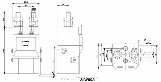 ZJW50A直流接觸器安裝尺寸