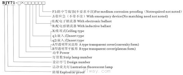 BJY71系列防爆型潔凈熒光燈(增安型e)選型說明