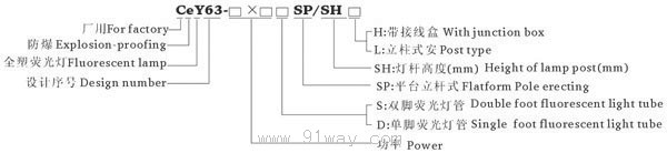 CeY63-SP型平臺立桿式全塑防爆熒光燈型號說明