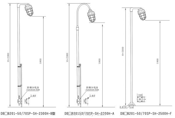 DB8201-SP SH平臺立桿式防爆燈(ⅡBⅡC)安裝尺寸
