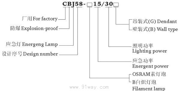 CBJ58型防爆應急燈(ⅡB)選型說明